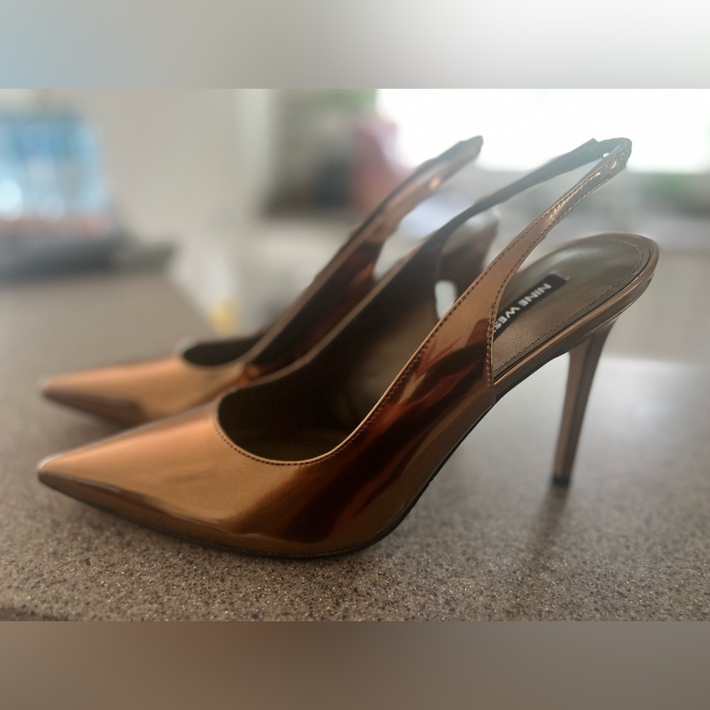 Nine West Shiny Copper Slingback Heels - 4” heel, Bronze color, never worn